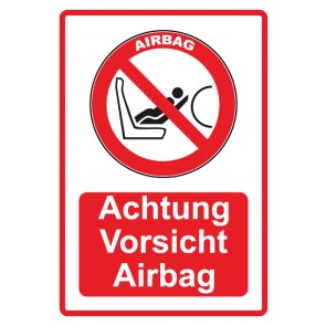 Schild Verbotszeichen Piktogramm & Text deutsch · Achtung Airbag Vorsicht · rot (Verbotsschild)