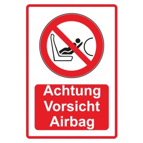 Schild Verbotszeichen Piktogramm & Text deutsch · Achtung Airbag Vorsicht · rot (Verbotsschild)
