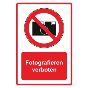 Aufkleber Verbotszeichen Piktogramm & Text deutsch · Fotografieren verboten · rot | stark haftend (Verbotsaufkleber)