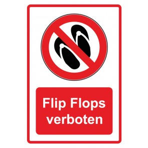 Schild Verbotszeichen Piktogramm & Text deutsch · Flip Flops verboten · rot (Verbotsschild)