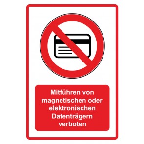 Aufkleber Verbotszeichen Piktogramm & Text deutsch · Mitführen von magnetischen oder elektronischen Datenträgern verboten · rot (Verbotsaufkleber)