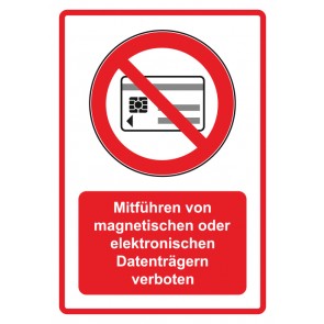 Aufkleber Verbotszeichen Piktogramm & Text deutsch · Mitführen von magnetischen oder elektronischen Datenträgern verboten · rot (Verbotsaufkleber)