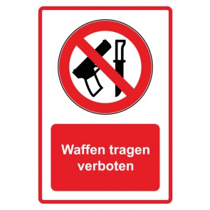 Schild Verbotszeichen Piktogramm & Text deutsch · Waffen tragen verboten · rot | selbstklebend (Verbotsschild)