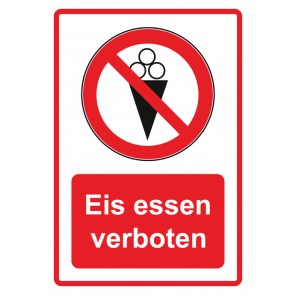 Schild Verbotszeichen Piktogramm & Text deutsch · Eis essen verboten · rot (Verbotsschild)