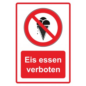 Schild Verbotszeichen Piktogramm & Text deutsch · Eis essen verboten · rot | selbstklebend (Verbotsschild)