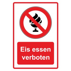 Aufkleber Verbotszeichen Piktogramm & Text deutsch · Eis essen verboten · rot (Verbotsaufkleber)