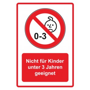 Schild Verbotszeichen Piktogramm & Text deutsch · Nicht für Kinder unter 3 Jahren geeignet · rot | selbstklebend (Verbotsschild)