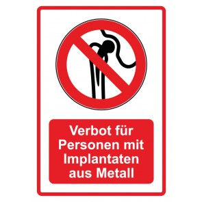 Aufkleber Verbotszeichen Piktogramm & Text deutsch · Verbot für Personen mit Implantaten aus Metall · rot (Verbotsaufkleber)