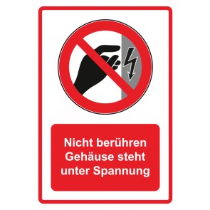 Aufkleber Verbotszeichen Piktogramm & Text deutsch · Nicht berühren Gehäuse steht unter Spannung · rot (Verbotsaufkleber)