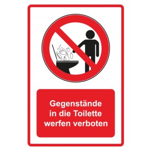 Aufkleber Verbotszeichen Piktogramm & Text deutsch · Gegenstände in die Toilette werfen verboten · rot | stark haftend (Verbotsaufkleber)