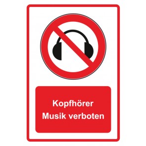 Schild Verbotszeichen Piktogramm & Text deutsch · Kopfhörer Musik verboten · rot | selbstklebend (Verbotsschild)