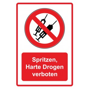Schild Verbotszeichen Piktogramm & Text deutsch · Spritzen Harte Drogen verboten · rot | selbstklebend (Verbotsschild)