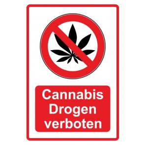 Schild Verbotszeichen Piktogramm & Text deutsch · Cannabis Drogen verboten · rot (Verbotsschild)