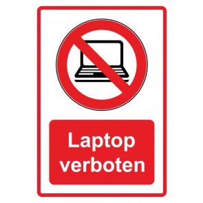 Schild Verbotszeichen Piktogramm & Text deutsch · Laptop verboten · rot (Verbotsschild)