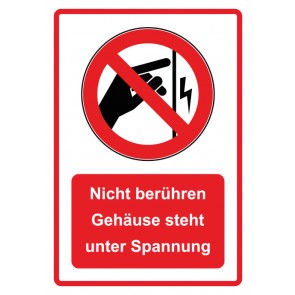 Schild Verbotszeichen Piktogramm & Text deutsch · Nicht berühren Gehäuse steht unter Spannung · rot | selbstklebend (Verbotsschild)