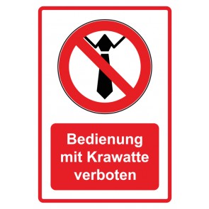 Schild Verbotszeichen Piktogramm & Text deutsch · Bedienung mit Krawatte verboten · rot (Verbotsschild)