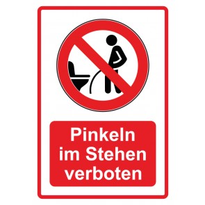 Schild Verbotszeichen Piktogramm & Text deutsch · Pinkeln im Stehen verboten · rot (Verbotsschild)