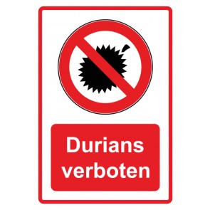 Schild Verbotszeichen Piktogramm & Text deutsch · Durians verboten · rot (Verbotsschild)