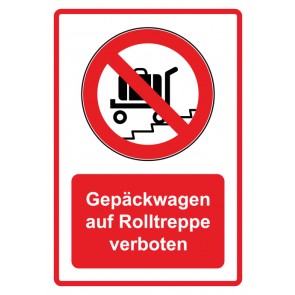 Aufkleber Verbotszeichen Piktogramm & Text deutsch · Gepäckwagen auf Rolltreppe verboten · rot | stark haftend (Verbotsaufkleber)