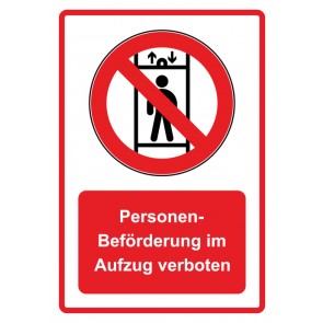 Magnetschild Verbotszeichen Piktogramm & Text deutsch · Personenbeförderung im Aufzug verboten · rot (Verbotsschild magnetisch · Magnetfolie)