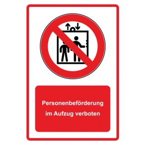 Schild Verbotszeichen Piktogramm & Text deutsch · Personenbeförderung im Aufzug verboten · rot (Verbotsschild)