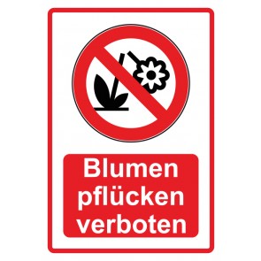 Schild Verbotszeichen Piktogramm & Text deutsch · Blumen pflücken verboten · rot | selbstklebend (Verbotsschild)