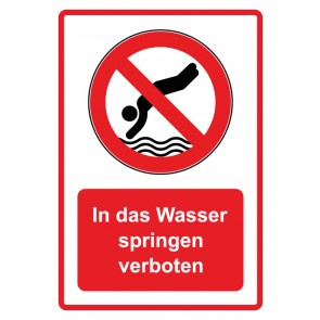 Schild Verbotszeichen Piktogramm & Text deutsch · In das Wasser springen verboten · rot | selbstklebend (Verbotsschild)