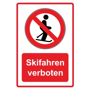 Aufkleber Verbotszeichen Piktogramm & Text deutsch · Skifahren verboten · rot | stark haftend (Verbotsaufkleber)