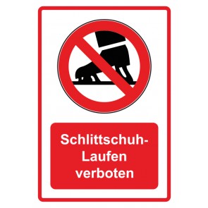 Schild Verbotszeichen Piktogramm & Text deutsch · Schlittschuhe laufen verboten · rot (Verbotsschild)