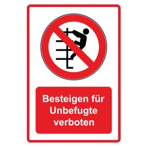 Aufkleber Verbotszeichen Piktogramm & Text deutsch · Besteigen für Unbefugte verboten · rot (Verbotsaufkleber)