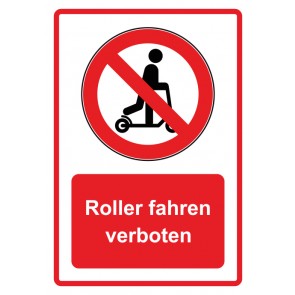 Aufkleber Verbotszeichen Piktogramm & Text deutsch · Roller fahren verboten · rot | stark haftend (Verbotsaufkleber)