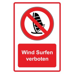 Aufkleber Verbotszeichen Piktogramm & Text deutsch · Wind Surfen verboten · rot | stark haftend (Verbotsaufkleber)