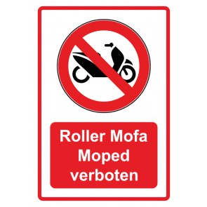 Schild Verbotszeichen Piktogramm & Text deutsch · Roller Mofa Moped verboten · rot (Verbotsschild)