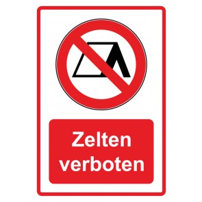 Schild Verbotszeichen Piktogramm & Text deutsch · Zelten verboten · rot (Verbotsschild)