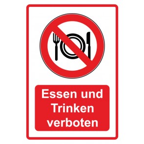 Schild Verbotszeichen Piktogramm & Text deutsch · Essen und Trinken verboten · rot (Verbotsschild)