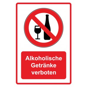 Schild Verbotszeichen Piktogramm & Text deutsch · Alkoholische Getränke verboten · rot (Verbotsschild)