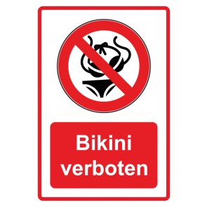 Schild Verbotszeichen Piktogramm & Text deutsch · Bikini verboten · rot (Verbotsschild)