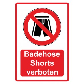 Aufkleber Verbotszeichen Piktogramm & Text deutsch · Badehose Shorts verboten · rot (Verbotsaufkleber)