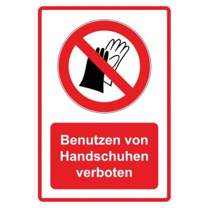 Schild Verbotszeichen Piktogramm & Text deutsch · Benutzen von Handschuhen verboten · rot | selbstklebend (Verbotsschild)