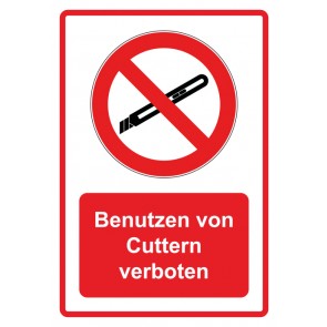 Magnetschild Verbotszeichen Piktogramm & Text deutsch · Benutzen von Cuttern verboten · rot