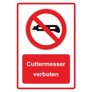 Schild Verbotszeichen Piktogramm & Text deutsch · Cutter Messer verboten · rot | selbstklebend (Verbotsschild)