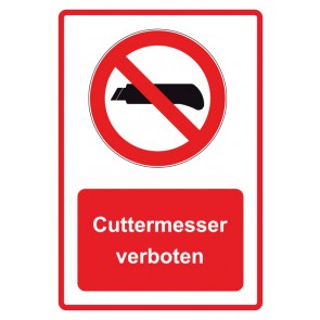 Aufkleber Verbotszeichen Piktogramm & Text deutsch · Cuttermesser verboten · rot | stark haftend (Verbotsaufkleber)