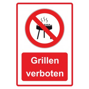 Magnetschild Verbotszeichen Piktogramm & Text deutsch · Grillen verboten / Grillverbot · rot