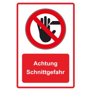 Aufkleber Verbotszeichen Piktogramm & Text deutsch · Achtung Schnittgefahr · rot (Verbotsaufkleber)