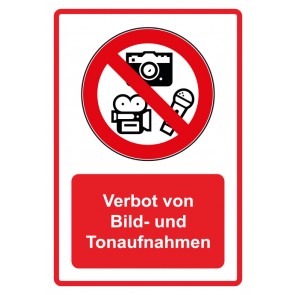 Aufkleber Verbotszeichen Piktogramm & Text deutsch · Verbot von Bild- und Tonaufnahmen · rot (Verbotsaufkleber)