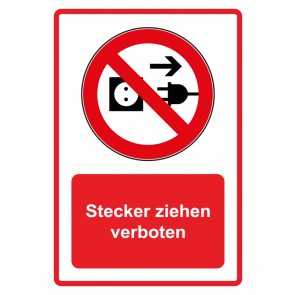 Aufkleber Verbotszeichen Piktogramm & Text deutsch · Stecker ziehen verboten · rot (Verbotsaufkleber)