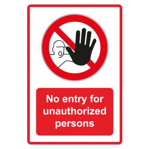 Schild Verbotszeichen Piktogramm & Text englisch · No entry for unauthorized persons · rot | selbstklebend (Verbotsschild)