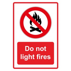 Schild Verbotszeichen Piktogramm & Text englisch · Do not light fires · rot | selbstklebend