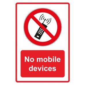 Aufkleber Verbotszeichen Piktogramm & Text englisch · No mobile devices · rot | stark haftend (Verbotsaufkleber)
