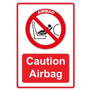 Schild Verbotszeichen Piktogramm & Text englisch · Caution Airbag · rot | selbstklebend